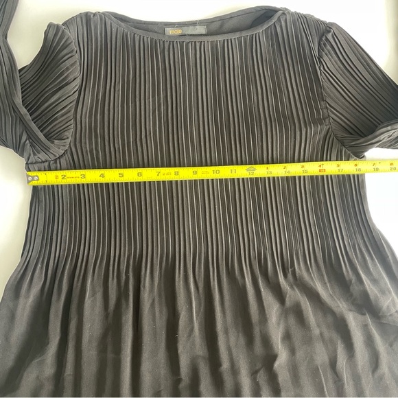 Maje "Lockin" Crepe Boat Neck Long Sleeve Black Pleated Blouse - Picture 14 of 15